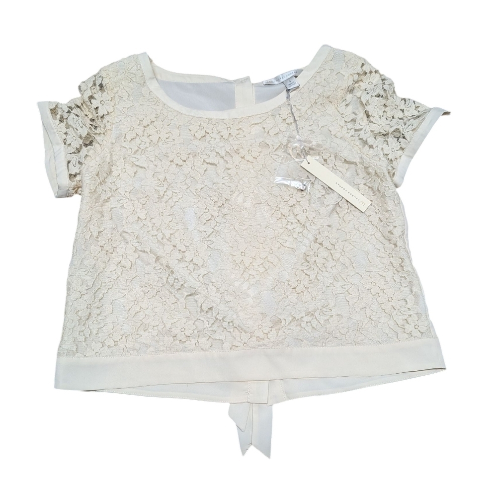 LC Lauren Conrad Turtledove Beyond the Waves Cream Lace Blouse Womens Small New